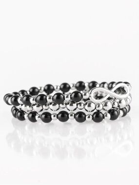 Immeasurably Infinite - Infinity Black and Silver Toned Bead Bracelet Set